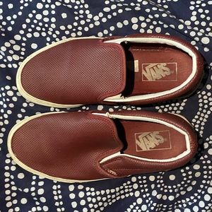 Perforated Leather Vans Slip On - Burgundy